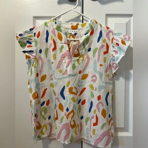 THML Abstract Print Flutter Sleeve Blouse Size S - Picture 4 of 9